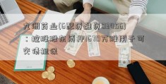 九洲药业(6配资融资03456)：控股股东质押1670万股用于可交债担保